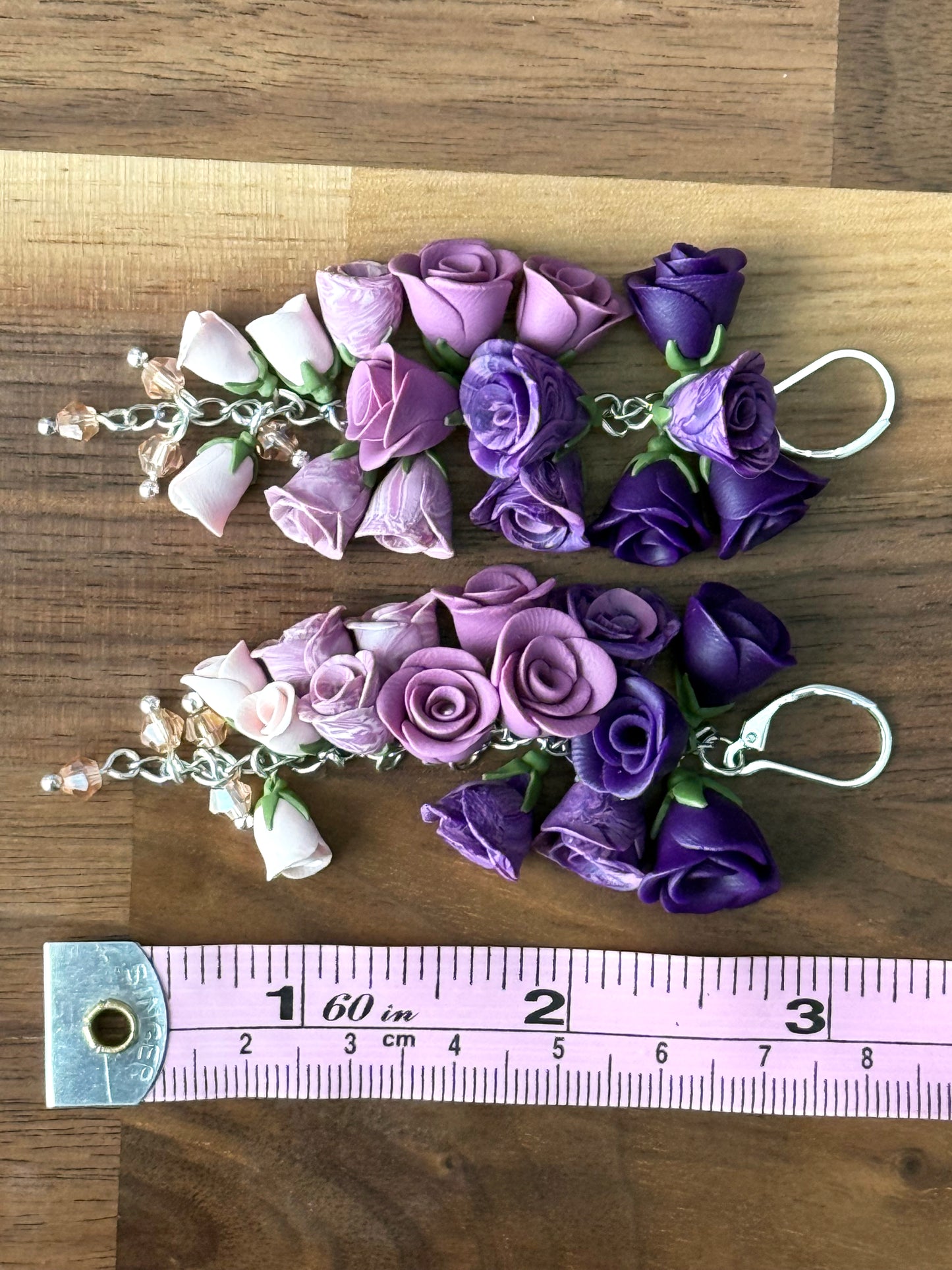 Royal Purple and Pink Gradient Rose Polymer Clay Dangle Earrings
