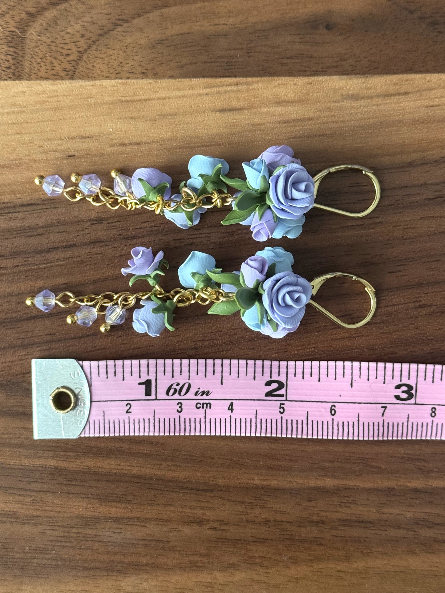 Pastel Blue and Purple Rose Boquete Polymer Clay Dangle Earrings