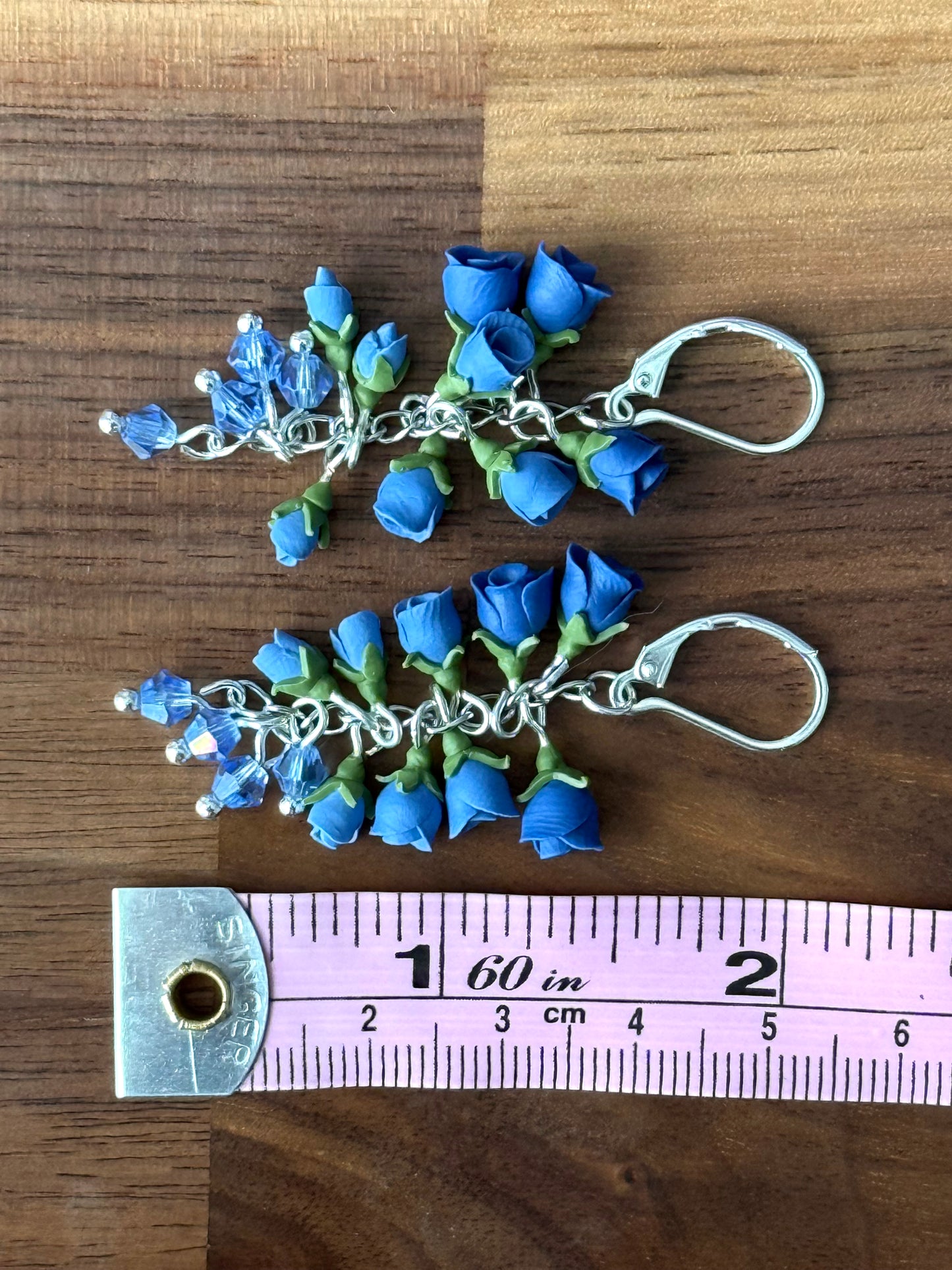 Pastel Blue Rose Polymer Clay Dangle Earrings