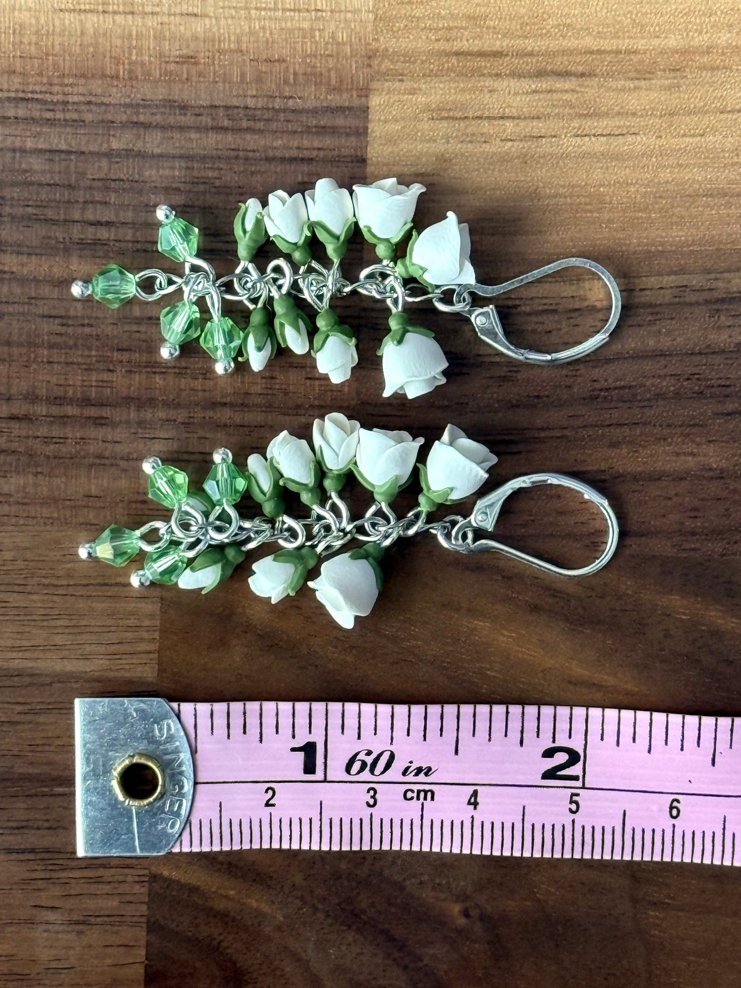 Soft White Rose Polymer Clay Dangle Earrings