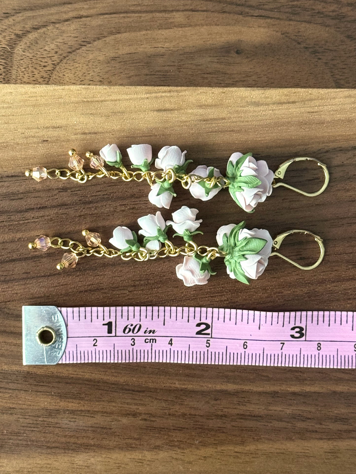 Pink Rose Boquete Polymer Clay Dangle Earrings