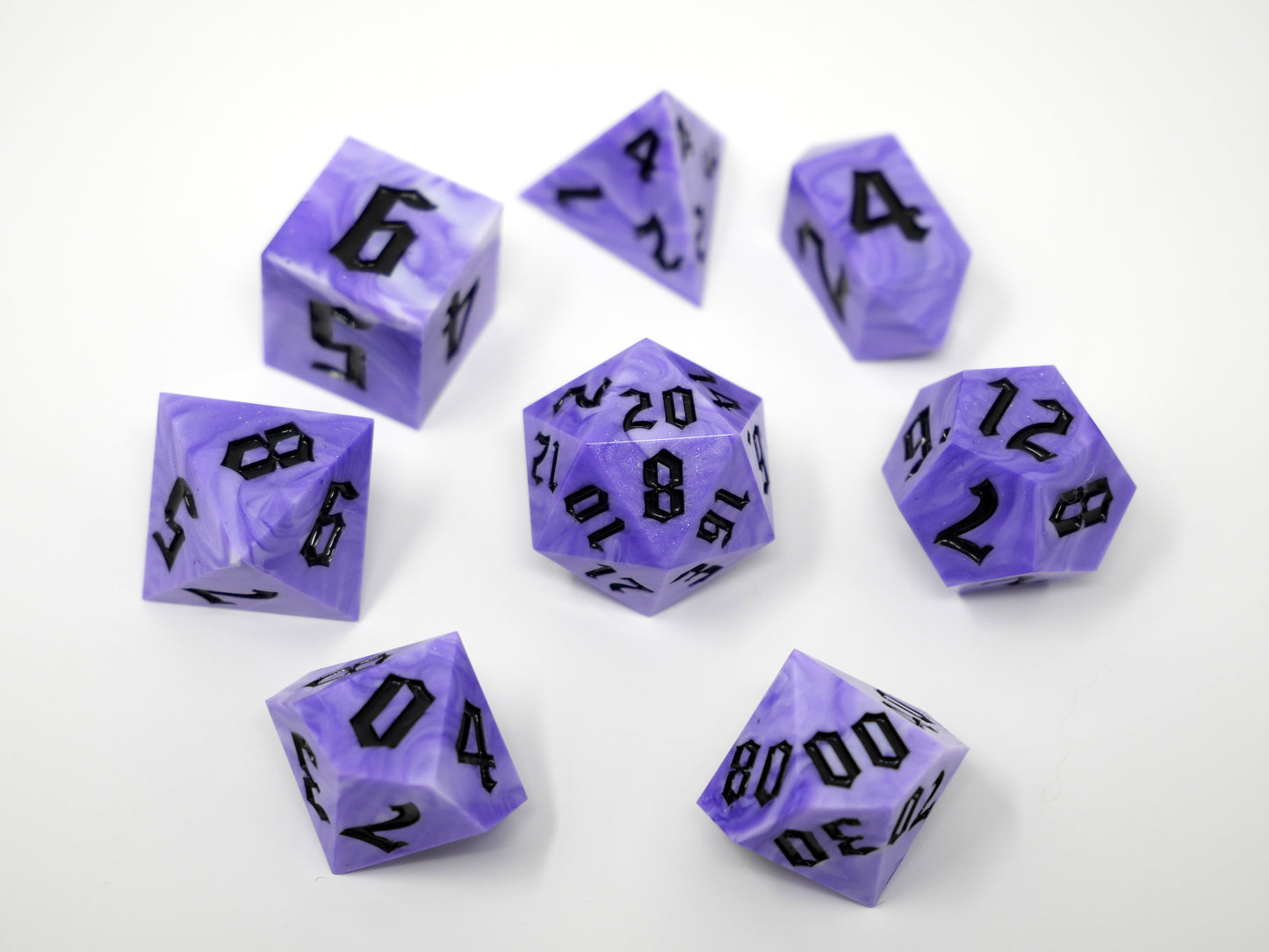 White and Purple Swirl Dice